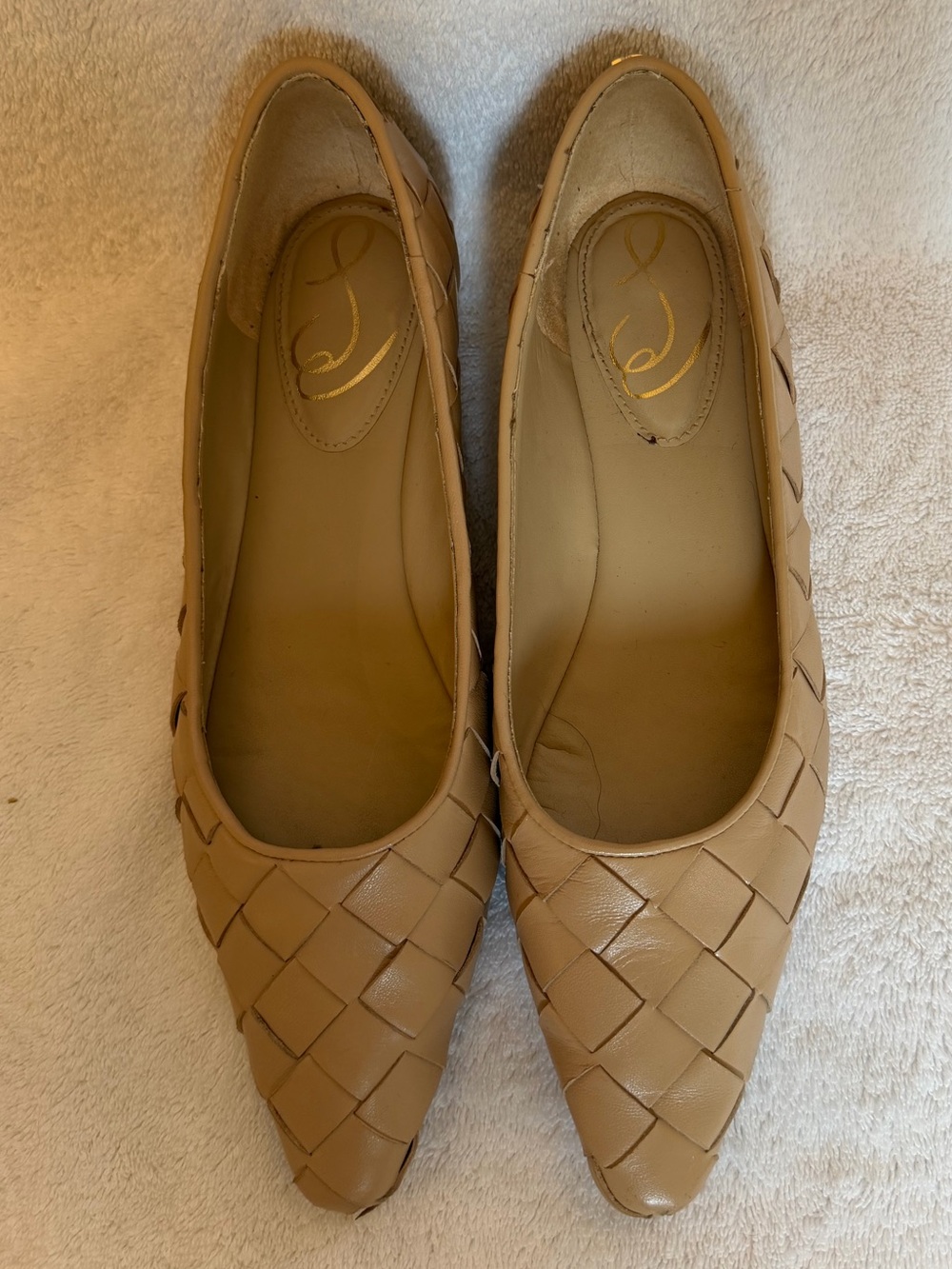 Sam Edelman Woven Pointed-Toe Flats in Light Tan